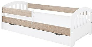 Kids Collective Kinderbett 80x160 | 80x180 | 90x200 cm mit Schublade, Rausfallschutz & Lattenrost in Sonoma 160 x 80 Mädchen Jungen Bett