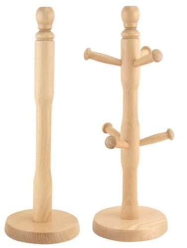 SIDSONS Beachwood Mug Tree & Towel Roll Holder - Kitchen Cup Stand for Coffee & Tea, Space Saving With 6 Hooks