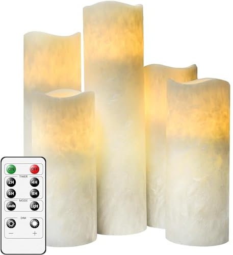 AiiBowy [5er Set Led Kerzen, Outdoor Wasserdichte Flammenlose Kerzen mit Fernbedienung Timer Funktion, Batteriekerzen, LED Stabkerzen Home Deko (Elfenbeinweiß)