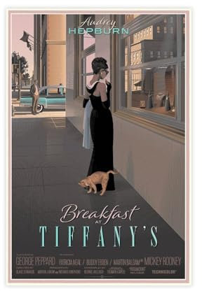 Poster, Motiv: Audrey Frühstück bei Tiffany's Hepburn, Leinwandposter, Wandkunst, Dekordruck, Bild Gemälde für Wohnzimmer, Schlafzimmer, Dekoration, ungerahmt, 30 x 45 cm