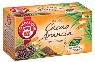 Pompadour® | Fave Cacao e Arancia per Infuso | Tisana Relax Arancia & Cacao in Bustine - 20 Filtri (36 Gr) | Infuso Senza Caffeina