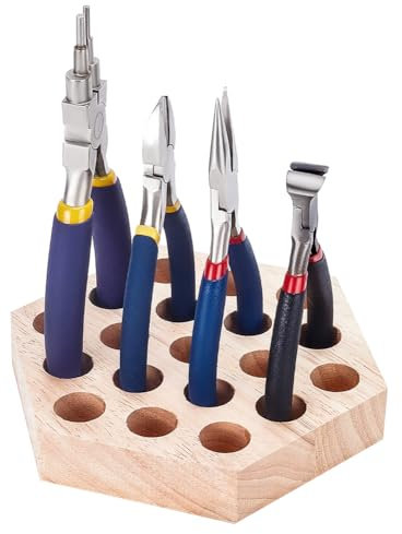 FINGERINSPIRE Wood Hexagon Pliers 19-Hole Storage Plate 12.4x14.4cm Wooden Pliers Organizer