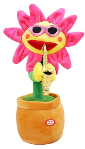 Qurygin Jouet De Fleur en Peluche Douce - 10,5x33cm Tournesol Dansant Chantant Parlant Enregistrement Répétitif Saxophone Lumineux Jouet De Fleur en Peluche Douce, Cadeau Amusant