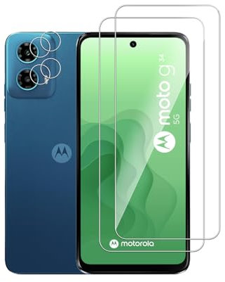 Afikyutu Protector de Pantalla para Motorola Moto G34 5G, 2 Piezas Cristal Templado + 2 Protector de Lente Cámara, Anti-Arañazos, Fácil de Instalar, 9H Dureza Vidrio Templado
