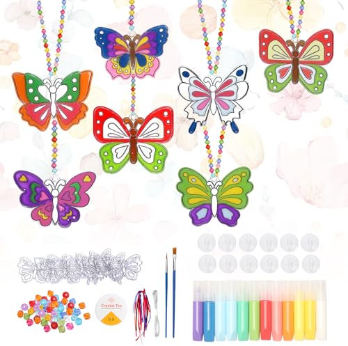 LOHAME 12 Stück Schmetterling Bastelset Kinder Ostern Bastelset Schmetterling Sonnenfänger Basteln Fensterdeko Acryl Schmetterlingen Osterdeko Ostergeschenk für Mädchen Jungen Ostern Frühling