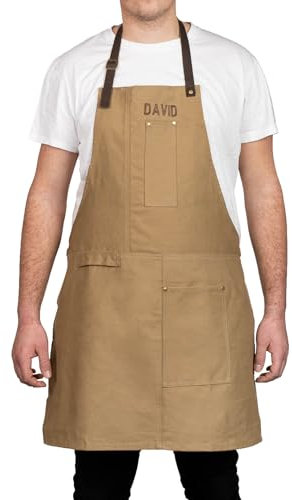 Wanapix | Delantal Personalizado cn Nombre Bordado | 100% Algodón | Incluye Bolsillos y es Apto para Lavadora | Hebilla Ajustable | Costuras Reforzadas y Remaches Metálicos