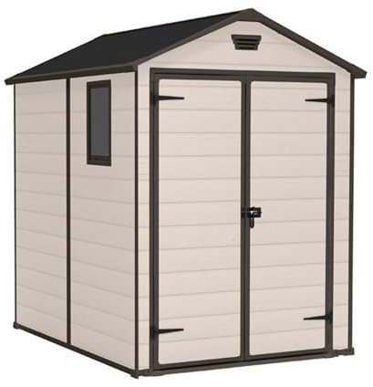 Mondo Viro Gartenhaus aus Kunstharz NatureGlow in Holzoptik, beige (groß - 186 x 237 cm, 227 h)