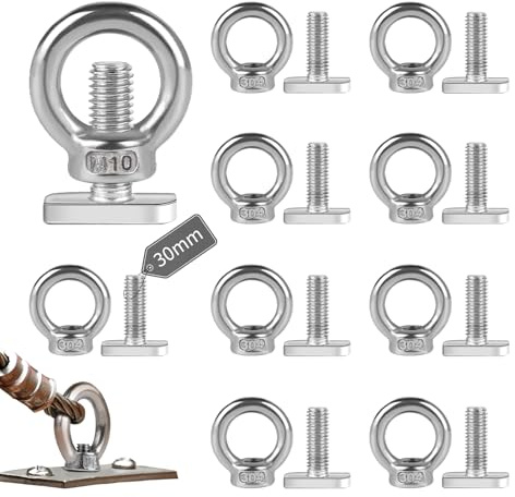 EXLECO 10 Pcs Ecrous à œil de Taille M10 Tige Filetée M8*30mm Écrou à Anneau de Levage Boulon à œil Anneaux en Inox D'écrous à Anneau Femelle Boulon à Oeil pour Raccord de Corde Accessoires de Levage
