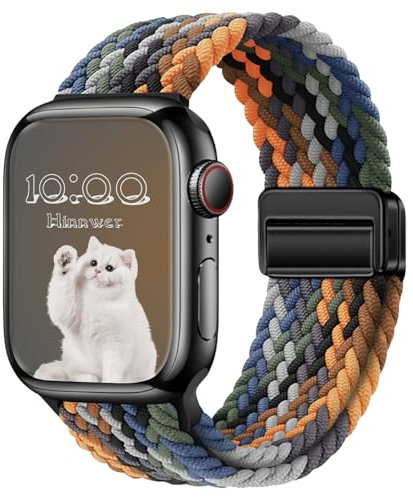 Hinnwer Geflochten Armband für Apple Watch Armband 46mm 42mm 44mm 45mm 49mm, Elastisch Nylon Stoff Band mit Magnetisch Verschluss für iWatch Ultra 2/1 SE 2/1 Series 10 9 8 7 6 5 4 3 2 1 Bunt
