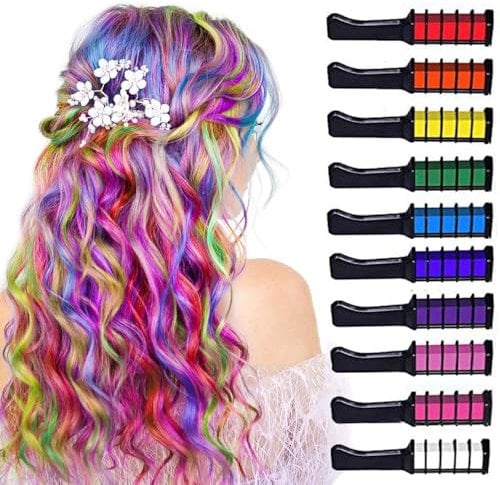 Haarkreiden für Mädchen, 10 Stück Auswaschbare Haarkreide für Kinder, Tragbare Nicht Klebrige Temporäre Leuchtende Haarfarbe, Haarsprayfarbe für Kinder,Weihnachten