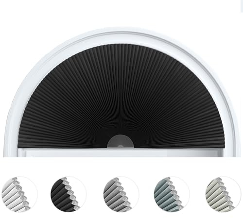 Bogen-Fensterschutz, verdunkelnd, Halbkreis, Mond, Fensterabdeckung, kein Bohren, Wabenrollos, schnurlose Jalousien für Innenfenster, Raumverdunkelung, einfache Installation, lichtblockierende