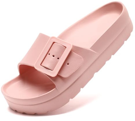 Waysoland Damen Sommer-Sandalen, Orthopädische Sandalen mit Bequemem Fußbett, Dicke Sohlen, Flache Absätze, Einstellbare Schnalle, Ultra-Kissen (Rosa, 36 EU)