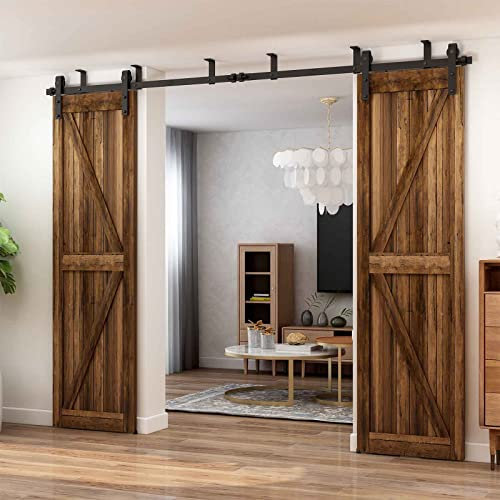 Kit de puerta corredera de 14 pies para montaje en techo con soporte en forma de L para puerta doble