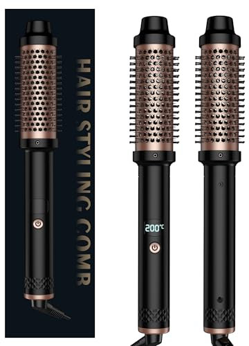 Thermal Brush 3 in 1, Thermobürste Lockenbürste 38mm, 120-200℃ 5 Temperaturregelung, Erhöhen Sie das Haarvolumen, Lose Locken, Glattes Haar, Leichte Kompakte Größe, Dual Spannung