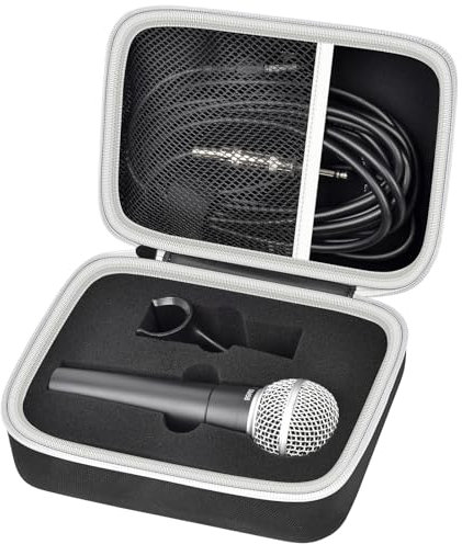 Microphone Case Compatible with Shure SM58/ SM57/ PGA48/ SM58S/ BETA 58A/ PGA58 Cardioid Dynamic Vocal Microphones, Handheld Mic Karaoke Tool Storage for A25D Stand Adapter and Cable - Box Only -Black