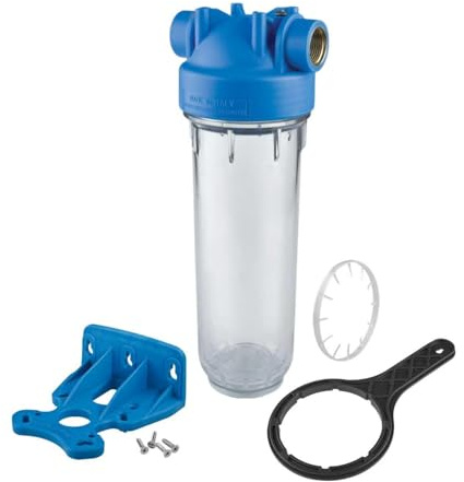 1 Stufe 10 Zoll Inline-Wasserfilter Gehäuse 2,5 cm Anschlüsse mit Wandhalterung und Schlüssel