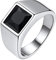 Bestyle Ring mit Schwarzem Stein Herren Ring Edelstahl Bandring Schwarzer Onyx Biker Ring, 8 * 8mm Achat Pinky Daumen Ring für Papa Vater Schmuck Geschenk, Größe 65, Silber