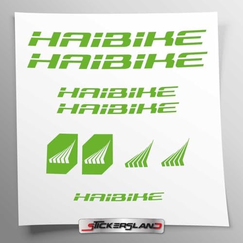 Aufkleber-Set kompatibel mit Rahmen MTB Mountainbike und Helm | Decals Aufkleber für Fahrrad Schriftzug Logos | Stickersland® – Haibik (grün glänzend)