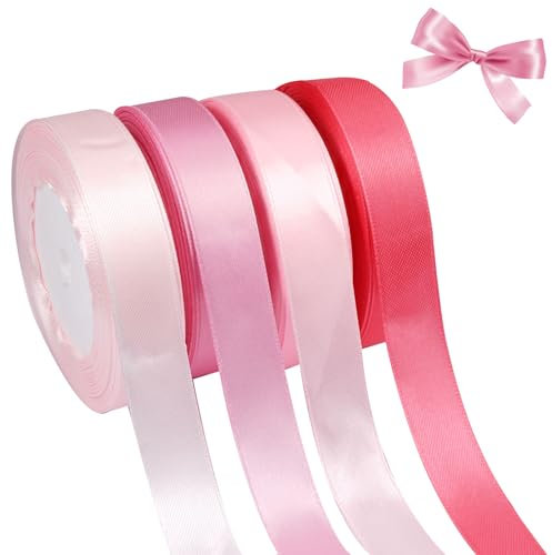 4 Couleurs Ruban Rose 20mm x 22.9m Ruban Satin Rose Doux et Délicat Meilleure Qualité Rubans Cadeau pour Emballage Cadeaux DIY Décoration de Mariage Artisanat Anniversaire Fête Bouquet Saint-Valentin