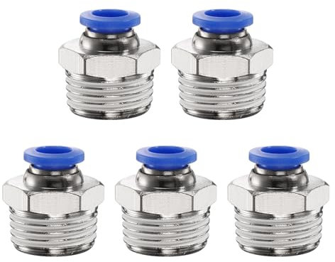 QUARKZMAN 5pcs Raccord à Pousser pour Connecter Tube OD 8mm x Filetage Mâle NPT 1/2 Connexion Rapide Droite Raccord pour Tuyau D'Air en Cuivre pour Système D'Air Industriel PC8-N04, Bleu