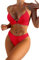 GORGLITTER Push Up Bikini Damen Set Bikini Mit Strass Kette Neckholder Bikini Zweiteiliger Badeanzug Mit Schnürung Bademode Rot M