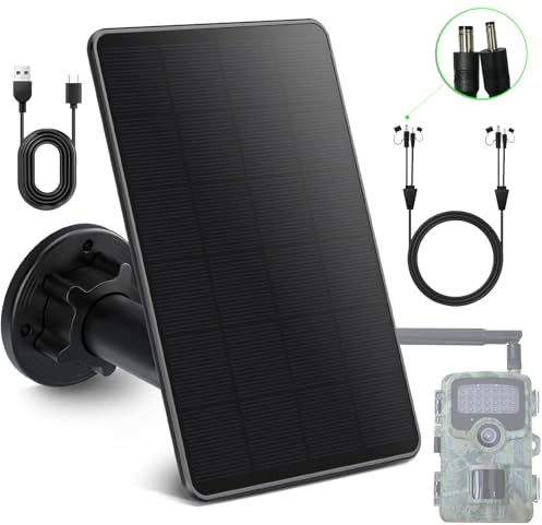 Solarpanel für Wildkamera DC&TypeC 12V/6V, 5000mAh Wiederaufladbarer Akku | 12V/1A&6V/1.5A Solar Batterie Ladegerät Kit, Jagdzubehör für Wildtierkamera von DC 2,1/3,5mm&USB-C Ausgangsanschluss