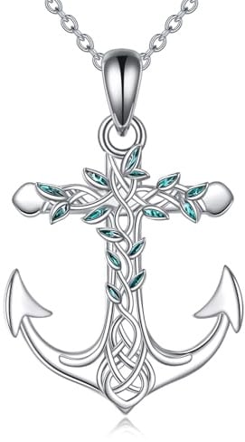 YAFEINI Anker Halskette für Damen 925 Sterling Silber Blau Ozean Herz Nautische Anhänger Kette Kristall Schmuck Geschenk für Mädchen Mutter Tochter