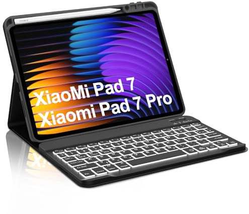 Occtingkind Hülle mit Tastatur für Redmi Pad SE 11 Zoll (2023), 7-Farben-Hintergrundbeleuchtung, Bluetooth 5.0 Keyboard Schutzhülle QWERTZ Deutsches Layout, Magnetisch, ZZ