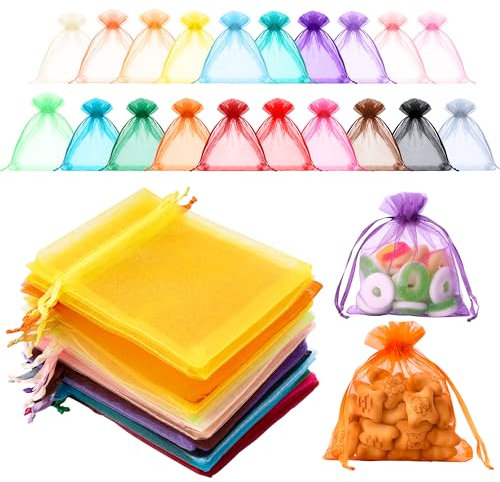 Elalove 40 Stück Organzasäckchen, 10 × 12 cm Bunte Organza Beutel mit Kordelzug, Schmuckbeutel für Süßigkeiten, Schmuck, Hochzeiten, Geschenke