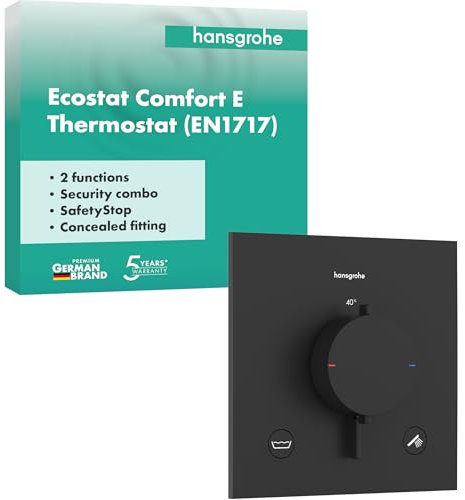 hansgrohe Ecostat Comfort E - Miscelatore termostatico incasso con combinazione di sicurezza, Rubinetto con blocco di sicurezza (SafetyStop) a 40° C, Termostato, 2 utenze, nero opaco, 33716670