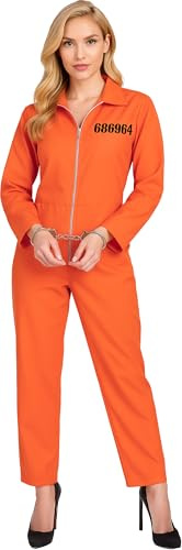 FIESTAS GUIRCA | Sträflingskostüm für Damen - Ideal für Diebespartys, Halloween und Karneval - Sträflings- und Gefangenenkostüme für Erwachsene - Orange