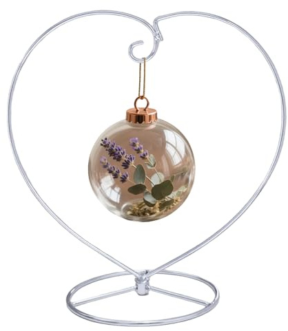 YY YEARCHY 9-inch Ornament Display Stand Heart-shaped Tabletop Holder with Metal Hook Iron Base for Hanging Glass Globe Ball Gifts(1, Silver)