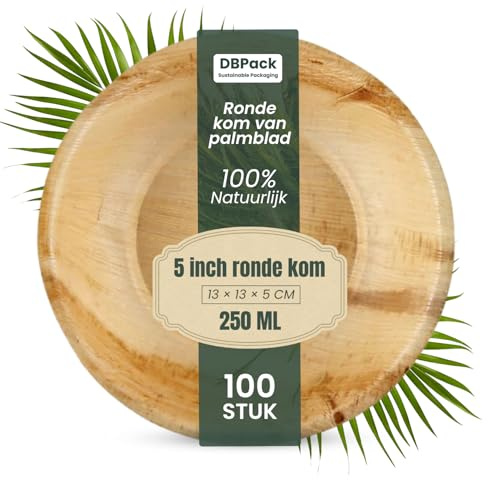 Bols ronds en feuille de palmier - Bols jetables de luxe - 100 % naturel, ferme et anti-fuite pour soupe, trempettes et amuses (100, 250 ml)