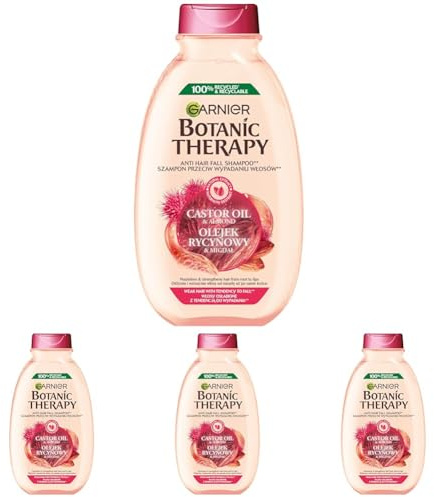 Garnier, Botanic Therapy Shampoo Stärkt Sprödes Haar Rizinusöl Und Mandel 400 ml, 1 stück (Packung mit 4)