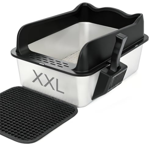 TDHZXEM Katzenklo Edelstahl, Katzentoilette mit Schaufel und Streumatte,Katzenklo Edelstahl Kratzfest antihaftbeschichtet, geruchsresistent rutschf (XXL)