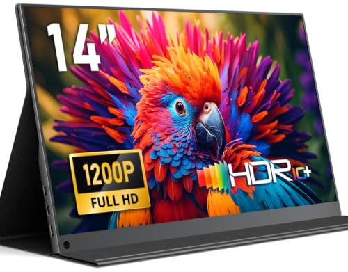 Yodoit Monitor Portatile 14 100% sRGB Display IPS FHD 1920x1200P | Secondo Schermo Esterno per laptop con Connettività USB-C e HDMI, con Altoparlanti e Custodia, Compatibile con PC, Mac, PS e Xbox