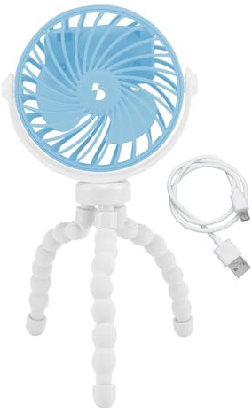 BEPER P206VEN431 Mini ventilador con patas flexibles recargable por USB-C, ventilador portátil de 3 velocidades, rotación de 360°, luz LED, patas flexibles para cochecito, sombrilla y coche