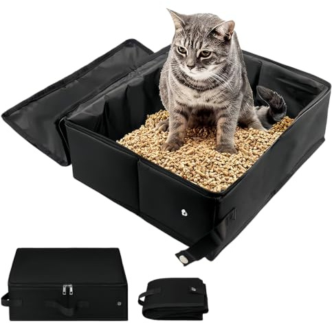 Portable Foldable Cat Litter Box with Zipper & Lid | 15.7x11.8x5.9 inch Washable Cat Travel Toilet, Cat Litter Tray for Travel Outdoors Camping Home