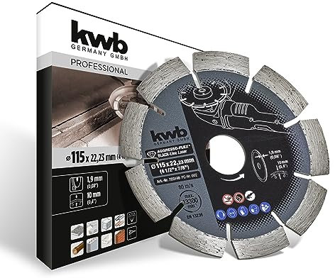 kwb AGGRESSO-FLEX® Black-Line Diamanttrennscheibe ø 115 mm mit segmentiertem, lasergeschweißtem Turborand, gesintert, mit 22,23 mm Bohrung und hoher Lebensdauer