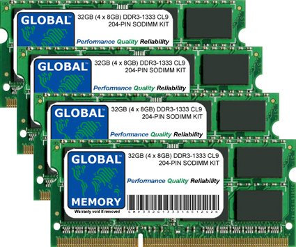 GLOBAL MEMORY Arbeitsspeicher für Laptops/Notebooks (32 GB (4 x 8 GB), DDR3, 1333 MHz, PC3-10600, 204-polig, SODIMM)