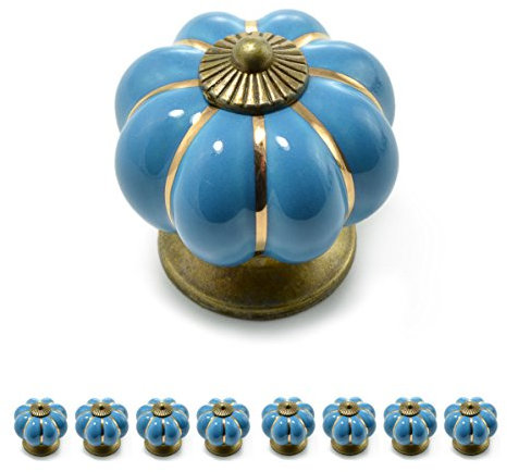Ganzoo Set Möbelknöpfe „Krone“ aus Porzellan mit antik Bronze Verzierung, (Set in vielen verschiedenen Farben erhältlich) Vintage Schrankknauf aus Keramik, Möbelgriff, Marke (8er SET, Blau)