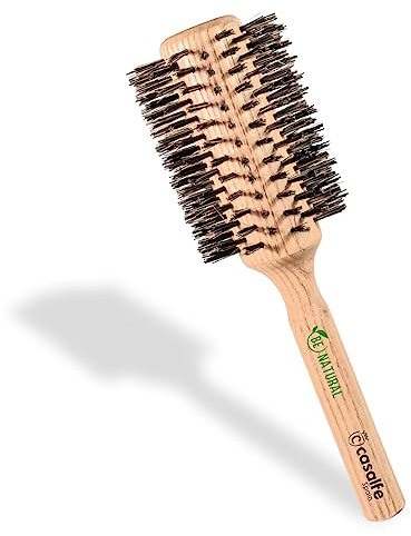 Casalfe Cepillo madera sostenible redondo alisador cerda Jabalí - Antifrizz Diámetro XL para pelo largo y para crear una onda abierta.