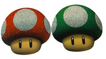 Fat-catz-copy-catz Mario red & green power-up mushroom smooth iron on heat transfer clothes patch