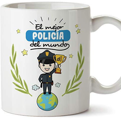 MUGFFINS Policía Tazas Originales de café y Desayuno para Regalar a Trabajadores Profesionales - El Mejor Policía del Mundo - Cerámica 350 ml