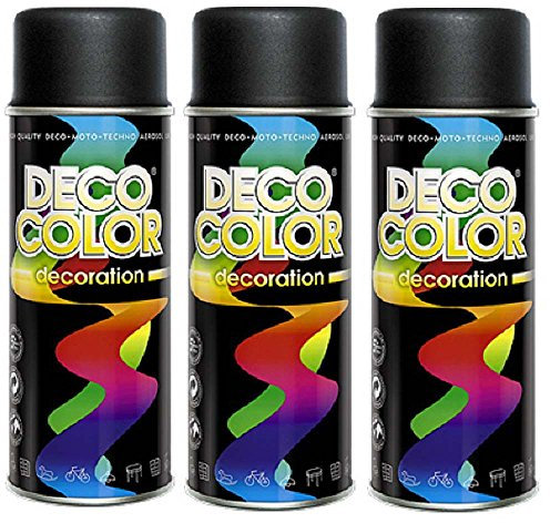 Deco Color 3er Sparpack DC Lackspray glänzend 400ml nach RAL freie Farbauswahl (3 Dosen in schwarz matt RAL 9005)