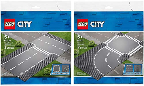 LEGO® City 2er Set 60236 60237 Gerade und T-Kreuzung + Kurve und Kreuzung