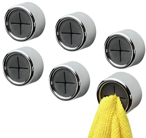 BangShou 6 Pieces Tea Towel Holder, Round Self-Adhesive Hooks, Kitchen Stick on Cloth Hooks, Push in Suction Hand Towel Holder for Bathroom, Cabinet&Cupboard
