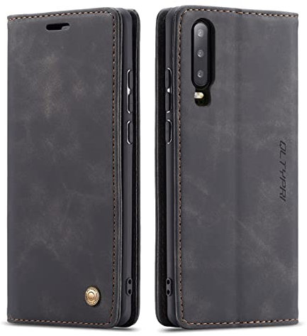 QLTYPRI Hülle für Huawei P30, Vintage Dünne Handyhülle mit Kartenfach Geldtasche Standfunktion PU Ledertasche TPU Bumper Flip Schutzhülle Kompatibel mit Huawei P30 - Schwarz