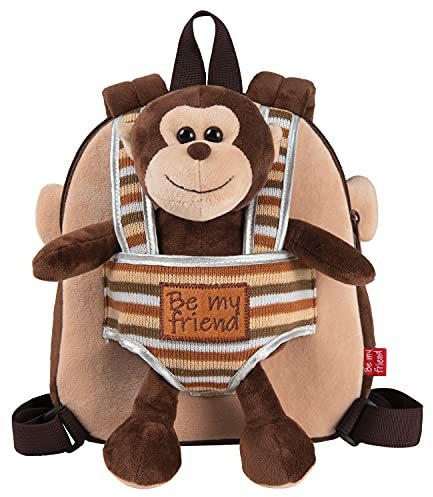 PERLETTI Kuscheltier Affe Rucksack Kleinkinder mit Plüsch Abnehmbar Weich - Kinderrucksack Plüschtier für Kindergarten Kinder 3 4 5 Jahren - Äffchen Plüschspielzeug Kindertasche - 22x25x3 cm (Affe)