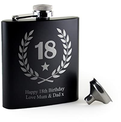 The Gift Experience Personalised 18th Birthday Black Hip Flask, Birthday Gifts, Personalised Gifts, Personalised Hip Flask, Birthday Gifts